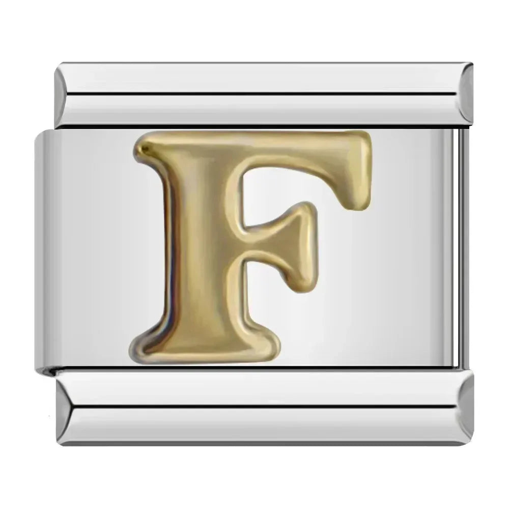 Silver Background Gold Letter Charms