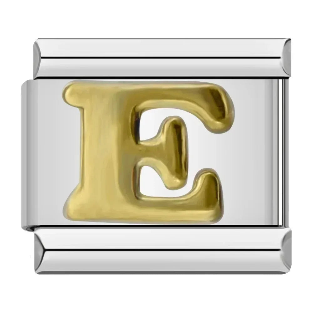 Silver Background Gold Letter Charms
