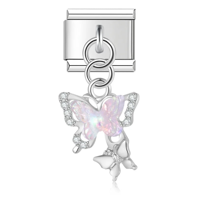 Pink Opal Butterflies Pendant Charm